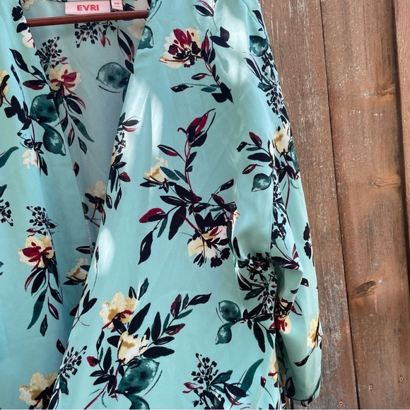 EVRI Women’s Teal Floral Open Front Kimono Cardigan Size 0X - Picture 6 of 12